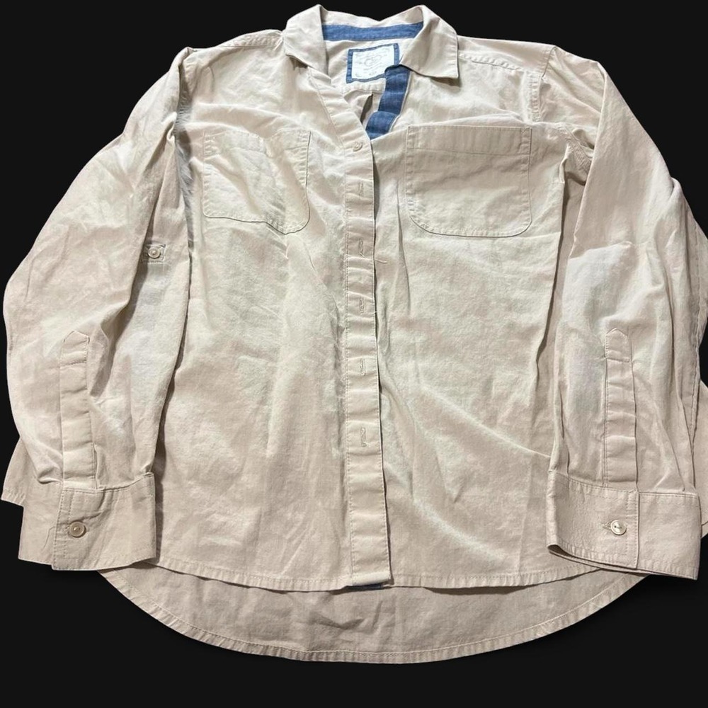 Style & Co Womens Cream Tan Button Up Shirt Long Sleeve Roll Tab Size M